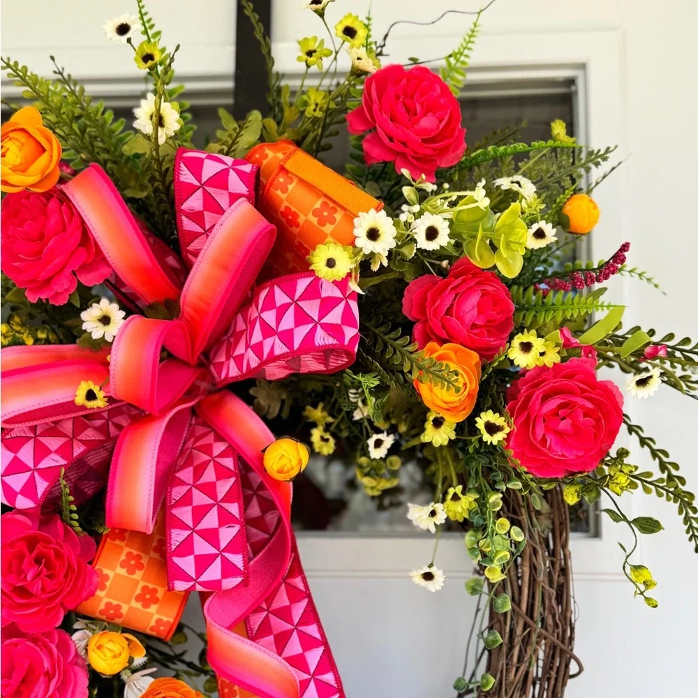 Pink and Orange Floral Wreath